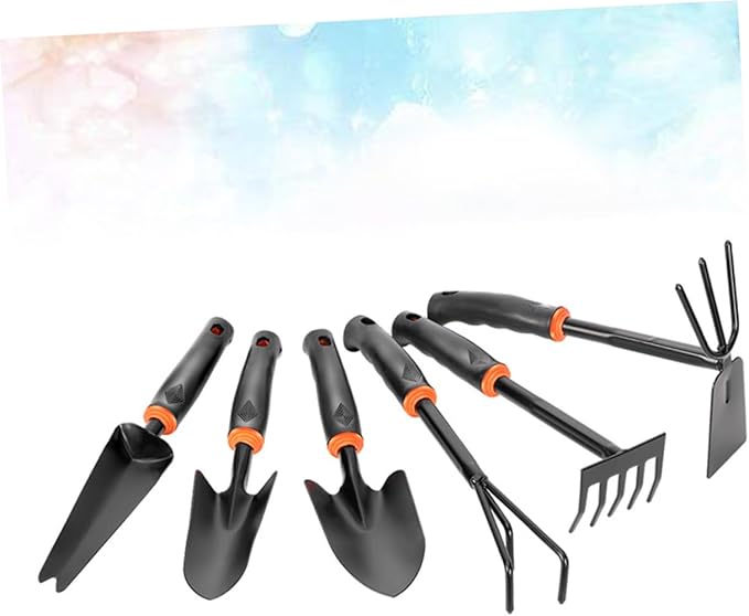 BESPORTBLE 6pcs Garden Tool Set Iron Wide Shovel Double-Sided Hoeing Rake Ergonomic Anti-Skid Plastic Handle for Home Balcony Gardening and Potted Plants Black Orange