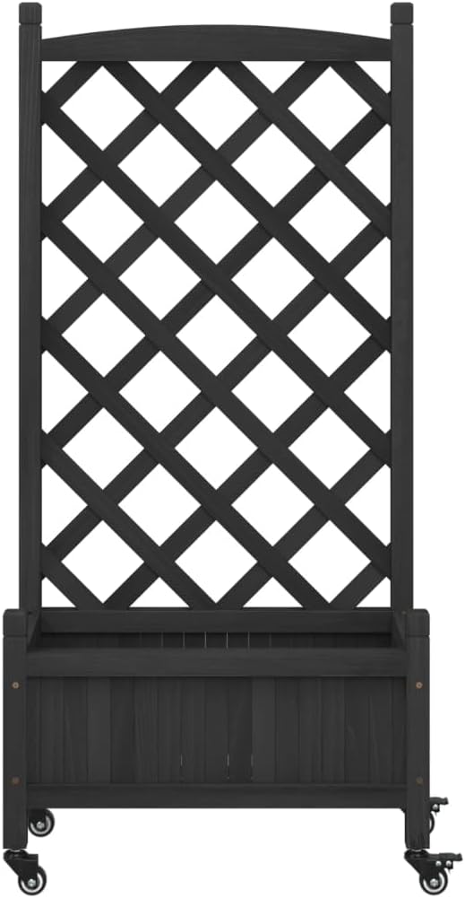 Black Rectangular Raised Planter Box on Wheels with Trellis for Climbing Plants 11.6 x 21.7 x 46.3 in Solid Fir Wood Elevated Garden Bed Outdoor Patio Balcony