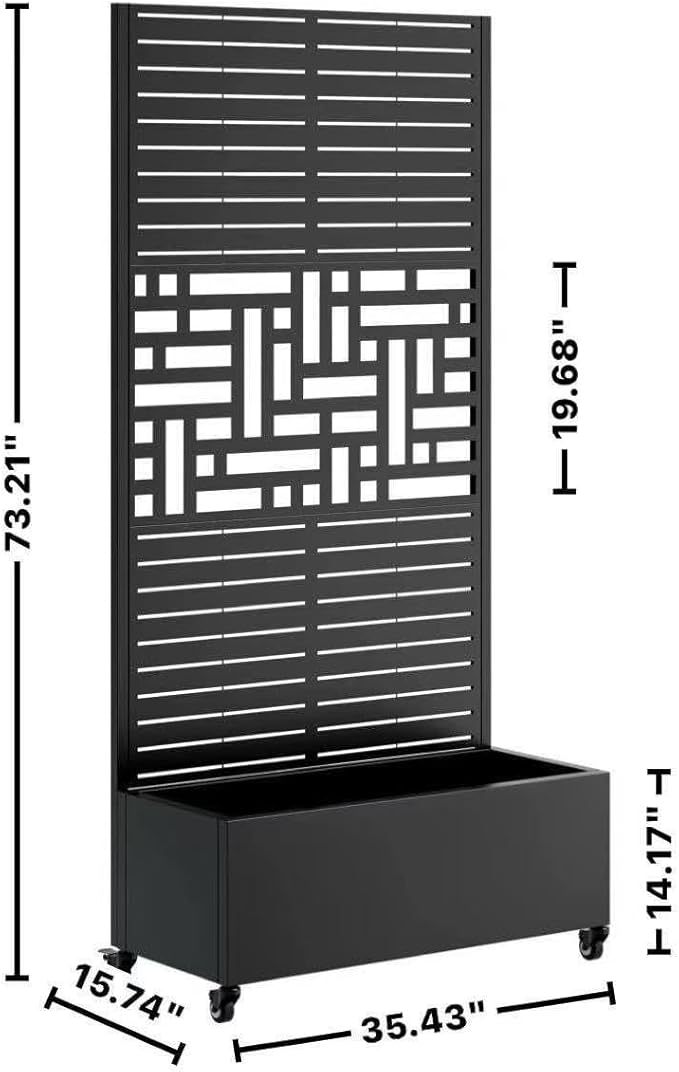 Metal Planter Box with Trellis &amp 4 Wheels Mobile Raised Garden Bed with Privacy Screen for Climbing Plants and Vegetables