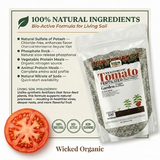 Old Cobblers Farm™ Wicked Organics Organic Tomato - for Strong Vines Blossom Growth &amp Flavorful Fruit (5 lbs | 10 lbs | 15 lbs | 20 lbs) (20lbs)