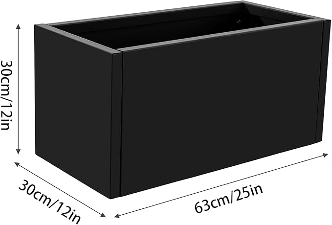 25 L x12 W x12 H Metal Flower Boxes Planter Boxes Outdoor Raised Garden Bed Indoor Outdoor Planting Bed Black Rectangle Planter Box for Patios Lawn Yard Decor Storage