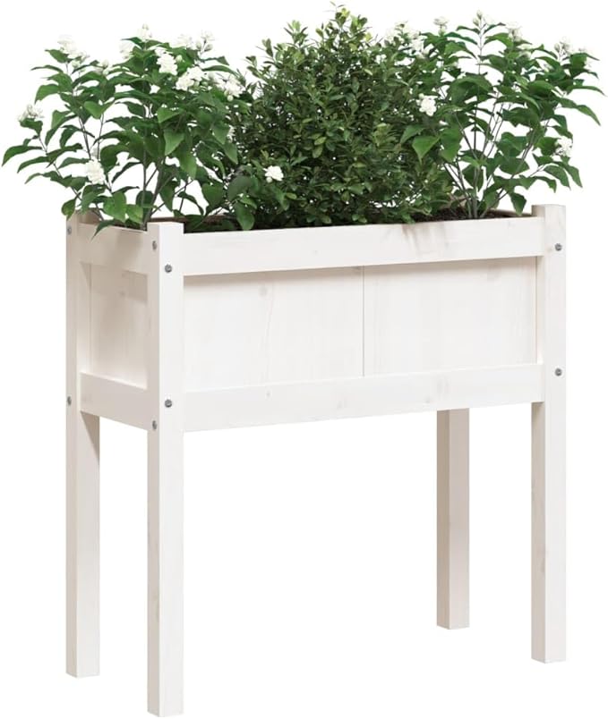 27.6 inch Rustic White Pine Wood Large Outdoor Planter Elevated Garden Box for Patios Balconies &amp Raised Flower Bed Use Solid Wooden Trough with Drainage