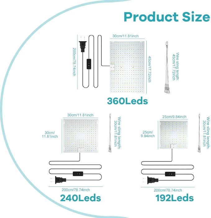 2PCS 400W Sunlight LED Full-Spectrum Grow Lighting Dimmable Function Veg/Bloom Dual Modes 100-277V Wide Voltage US Plug with Adjustable Hooks Suitable for Hydroponics Greenhouse Tents Indoor Plants