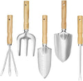 Home Garden Tool Set 5 Piece Gardening Tools Stainless Steel Gardening Kit with Wooden Handle Garden Shovel Cultivate Garden Rakes Garden Shovel For Excavation Growing Measurement Transplanting