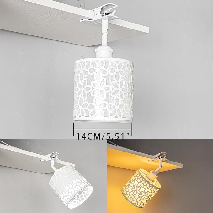 Clip Mount 5.9Ft Plug in Timing Cord Plant Light Full Spectrum White Light White Base White Metal Flower Pattern Shade Adjusted Angle Simple Clamp Light for Indoor Plants