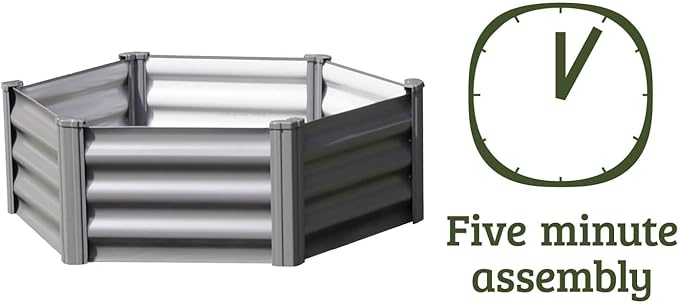 ABSCO Premium Galvanized DIY 3' x 3' Hexagon Garden Bed DIY with Easy Assembly and Superior Drainage Woodland Gray Galvanized Steel Metal Planter Garden Planter Box with 16 Walls for All Plants