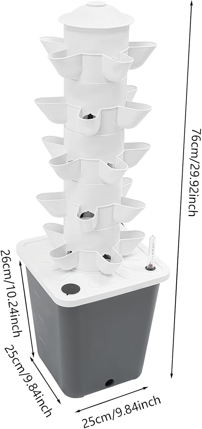 25 Plants Hydroponic Tower Hydroponics Growing System Vertical Garden Planter with Water Pump Plants Germination Kit for Indoor Herbs Vegetables Fruits (Grey)