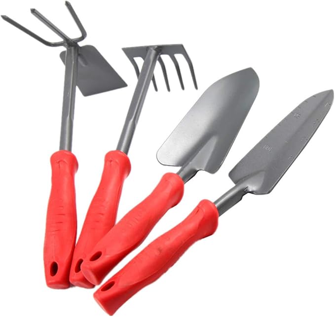 Hand Rake Garden Tool Gardening Hand Tools SetCultivator Hand Rake with Soft Rubberized Non-Slip Ergonomic HandleGarden Gifts for Women &amp Men (Red) Pack of 4