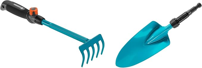 Gardena Combisystem Small Tools Set: Flower Trowel &amp Rake for Effortless Planting Including Combisystem Small Tool Handle (17354-60)