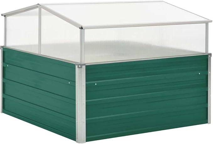 Galvanized Steel Garden Raised Bed with Greenhouse Outdoor Galvanized Metal Planter Box Outdoor Gardening Planting Box for Flowers and Plants Green 39.4x39.4x30.3-57