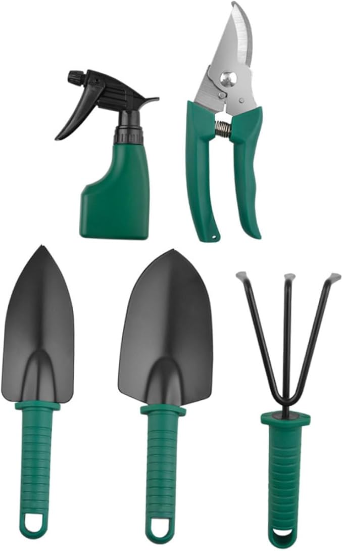 Heavy Duty Gardening Tool Set 5pcs with Stainless Steel Shovel Rake Pruner and Portable Carrying Case for Outdoor Garden Planting and Lawn Care