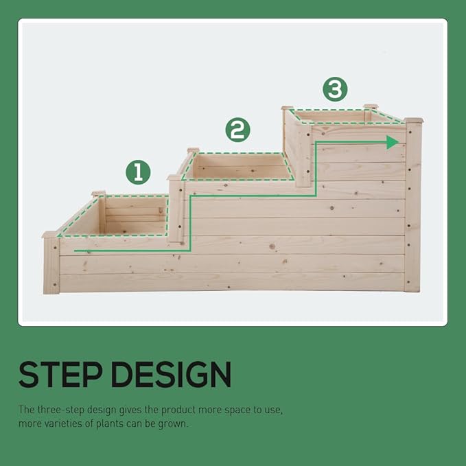 3-Tier Garden Raise Bed Premium Elevated Garden Bed Wood Planter Box Kit Wooden Elevated