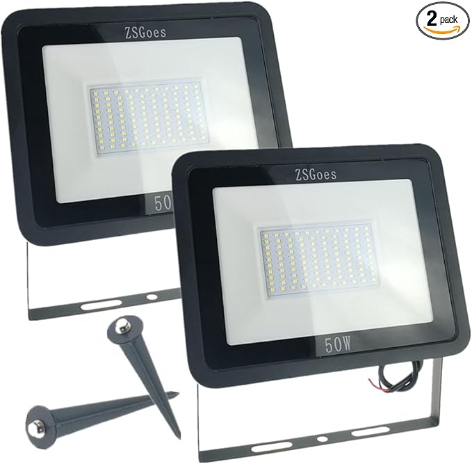 2 Pack Warm White 50W LED Flood Light Outdoor Waterproof IP65 Wall Security Landscape Lamp Home Square Yard Garage Street Pathway Spike Stand Low Voltage 12V 24V 36V 48V 60V DC AC