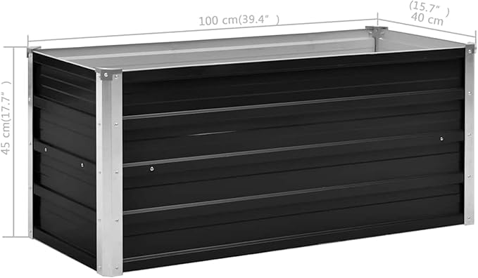 Galvanized Steel Raised Garden Bed - Deep &amp Wide Planter for Balcony Patio or Garden - Anthracite Color Weather-Resistant Open Bottom Design