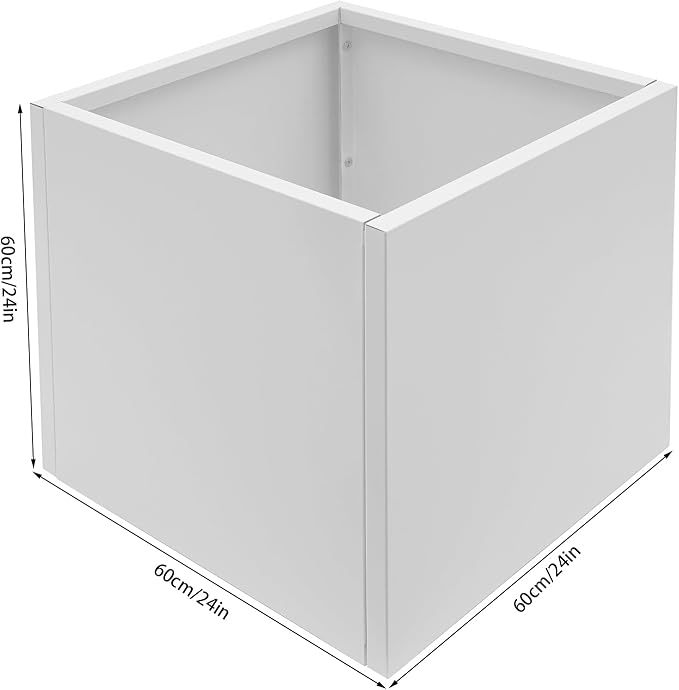 Raised Garden Bed 24 * 24 * 24in Steel Metal Square Planter Box for Indoor Outdoor Balconies Gardens Decks Patios Decks Front Porches (White)