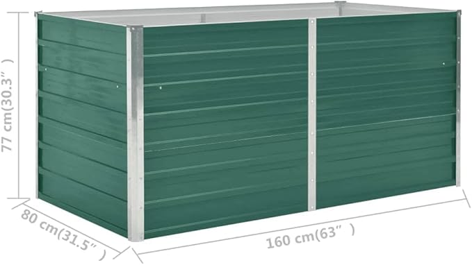 vidaXL Garden Raised Bed Galvanised Steel Rectangular Garden Planter for Flowers and Planters Raised Bed Weather-Resistant Green 63x31.5x30.3