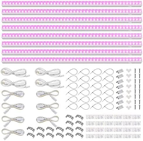 Barrina T5 Grow Lights Full Spectrum 2ft 80W (8 x 10W 500W Equivalent) T5 LED Grow Light Bulbs Plant Lights for Indoor Plants Greenhouse Plug and Play Pink 8-Pack