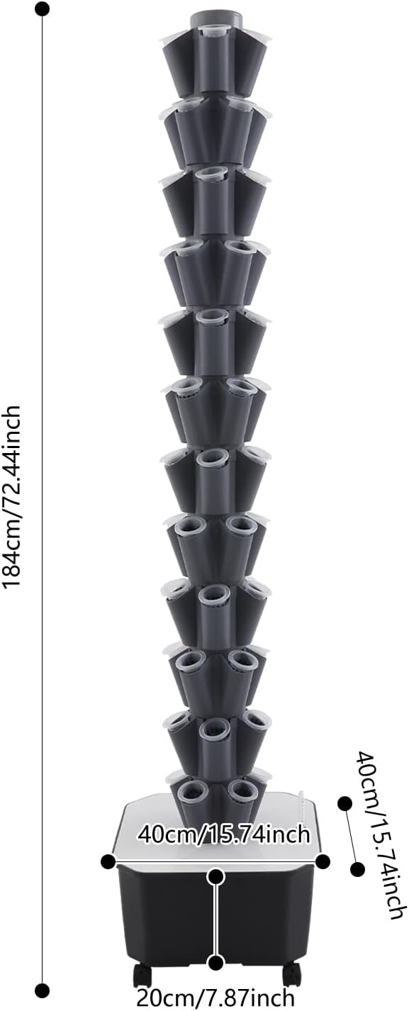 Hydroponic Growing Tower 12 Layer 60 Pods Vertical Garden Kit with Water Pump &amp 6.6Gal Water Tank Hydroponic Tower Growing System with 4 Wheels for Vegetables Strawberries Lettuce