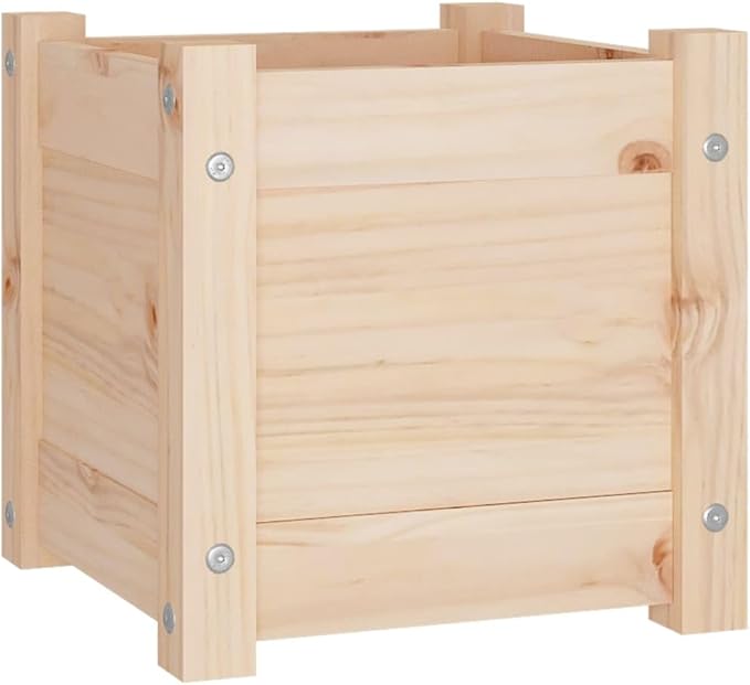 Garden Planters 2 pcs 12.2x12.2x12.2 Solid Wood Pine Planter Boxes for Outdoor Garden Patio Vegetable Flower Beds Raised Planter Box with Drainage for DIY Garden Decor