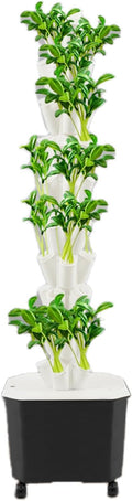 Eapmic Hydroponics Growing System Tower Garden 10-Tier 50-Hole Vertical Planter with 45L Water Tank &amp Auto Watering Indoor/Outdoor Hydroponic Garden Kit w/Wheels (White)