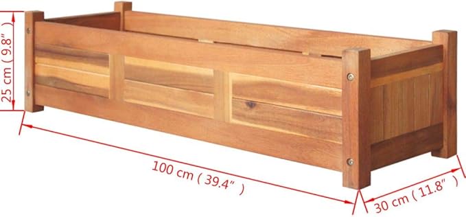 Garden Planter Raised Bed Acacia Wood Patio Flower Plant Vegetable Bed with Slatted Bottom Wooden Lawn Backyard Outdoor Patio DIY Decor 39.4 x 11.8 x 9.8