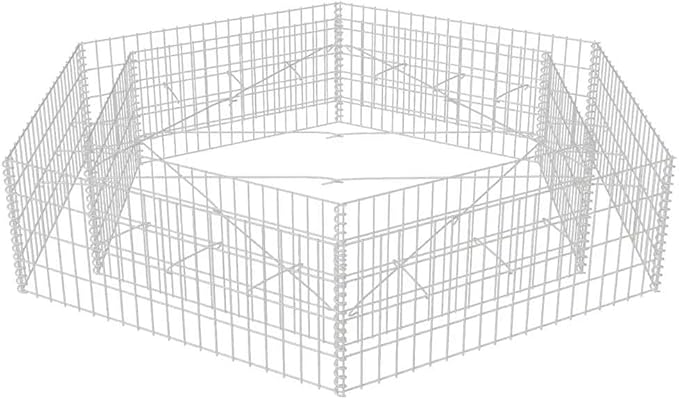 YAFF Galvanized Steel Gabion Raised Bed Hexagonal Outdoor Planter 78.7x68.1x15.7 Inches - Silver Rustic Finish