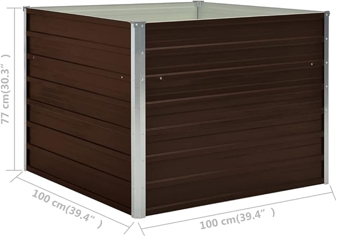 Raised Garden Bed Brown 39.4x39.4x30.3 Galvanized Steel