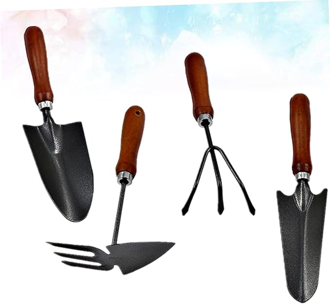 4pcs Handle Garden Tools Set Mini Stoving Varnish Shovel Iron Spade for Planting Transplanting and Weeding Sturdy Lightweight Gardening Essentials for Plant