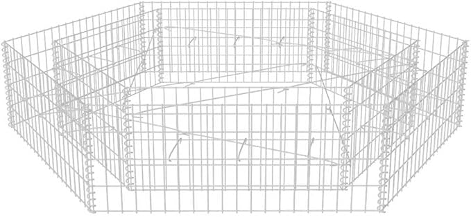 YAFF Galvanized Steel Gabion Raised Bed Hexagonal Outdoor Planter 78.7x68.1x15.7 Inches - Silver Rustic Finish