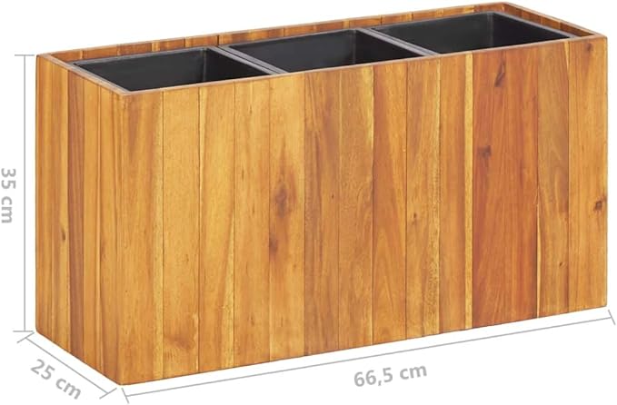 vidaXL Solid Acacia Wood Garden Raised Bed with 3 Pots - Outdoor Weather Planting Box for Flowers/Plants/Vegetables - Easy to Assemble