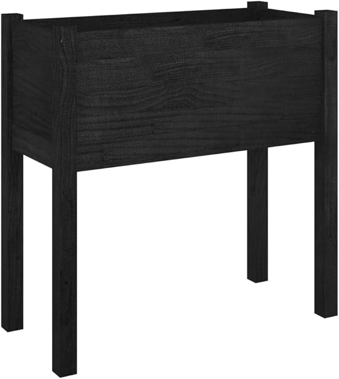 Rectangular Garden Planter Solid Pinewood Matte Black Finish 27.6 Outdoor Raised Garden Bed for Plants Patio Deck