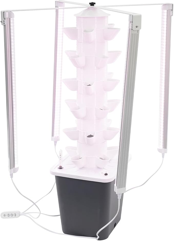 6 Tiers 30 Pods Vertical Hydroponic Tower with LED Grow Light Hydroponic Growing System with Water Pump Indoor Garden Germination Kit for Herbs Vegetables Lettuce Home Balcony Kitchen Use (Black)