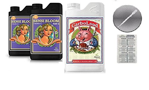 Advanced Nutrients Sensi Bloom A and B 4 Liter with Carboload 4 Liter Bundle with Conversion Chart and 3mL Pipette