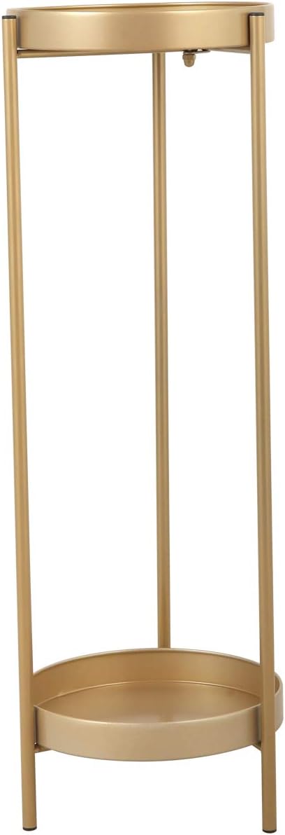 Folding Metal 2 Tier Plant Stand Potted Plant Holder Shelf with 2 Round Trays Indoor Outdoor Versatile Golden