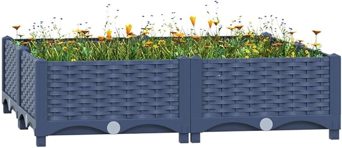 Raised Bed Blue Grey Polypropylene 31.5 x 31.5 x 9.1 in Planters Gardening Pots &amp Planters 310410