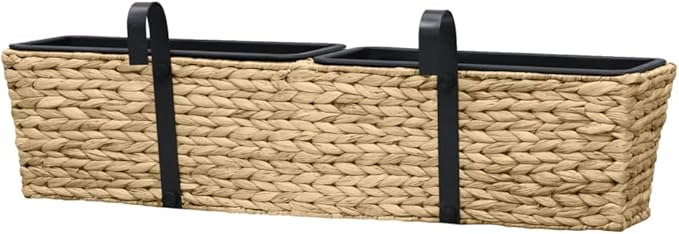 Planter Set of 2 Natural Water Hyacinth Steel Baskets for Indoor Garden Raised Flower Bed Patio Cages and Baskets