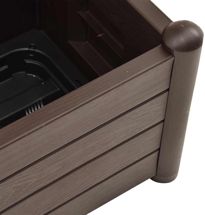 Large Garden Planter with Trellis Mocha Polypropylene Square Raised Bed for Outdoor Plants 16.9x16.9x55.9 Inch Durable Matte Finish