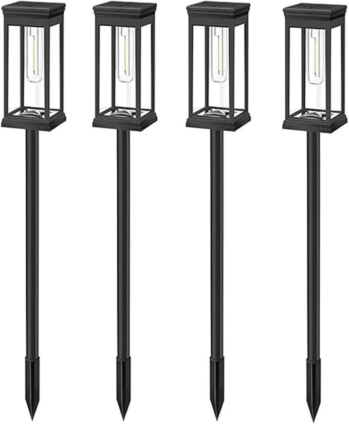 10W Solar Garden Stake Wusi Light –Weatherproo Square Tungsten Lawn Lights for Outdoor Pathway Lighting No Wires Required with Automatic Night Activation(4PCS)