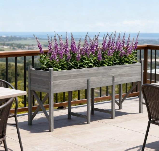 Large Elevated Planter BoxWooden Raised Garden Bed with LegsBed Liner and Drain Holes