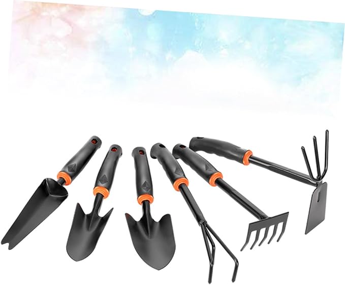 POPETPOP 6pcs Garden Tools Shovel Rake Hoe Hoeing Rake Iron Tool Skid Handle for Home Balcony