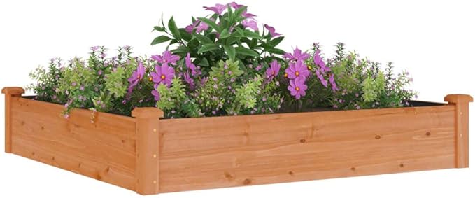 Raised Garden Bed Brown Solid Fir Wood Planter Box 47.2x47.2 inch Outdoor Planter for Vegetables Herbs Flowers