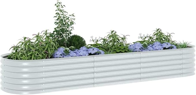 Powder-Coated Garden Raised Bed Metal Planter Box for Vegetables Flowers Herbs Silver Galvanized Steel Large Durable-590