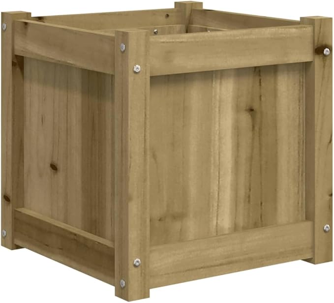 Garden Planter Natural Wood Look Treated Solid Pine Wood 15.7 inch Square Raised Garden Bed for Outdoor Plants Rustic Finish Planter Box