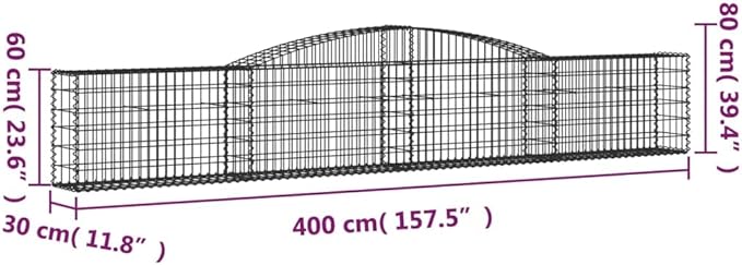 Gabion Baskets Galvanized Iron Welded Wire Cage Mesh Rock Retaining Walls for Landscape Steel Fence Garden (400 x 400 x 80 cm)