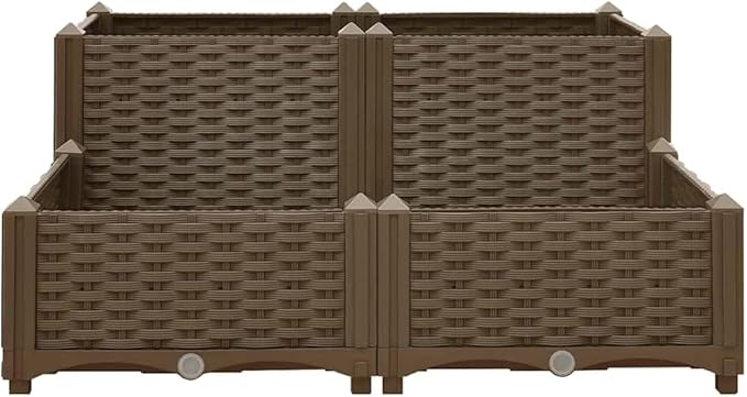 Brown Polypropylene Raised Garden Planter 31.5x31.5x15 in Sturdy Outdoor Box for Vegetables Herbs Flowers on Patio Balcony Easy Assembly Elevated Bed