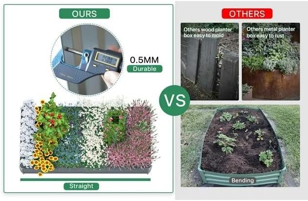 6x3x2ft Outdoor Metal Raised Garden Bed Planter Box for Vegetables Flowers Herbs w/ 3 Tomato Cages Siliver