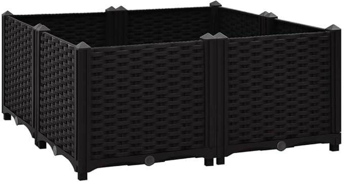 Raised Garden Bed Polypropylene Planter Box Raised Bed Planting Container Indoor Outdoor Vegetables Herbs Flowers Growing Planter Box 31.5x31.5x15 Polypropylene Black