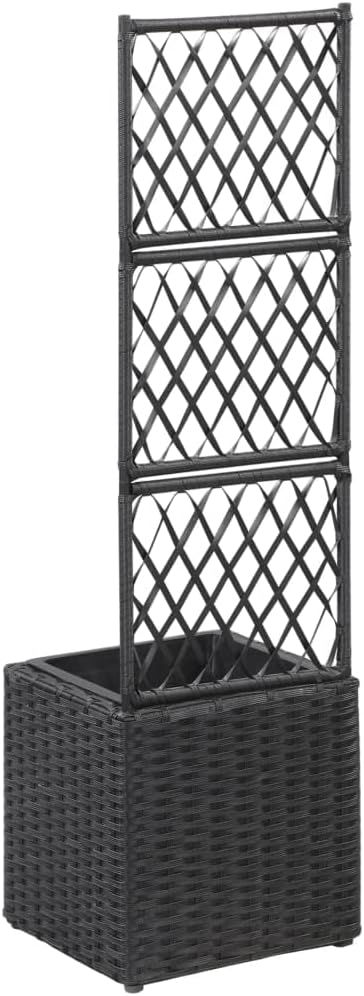Outdoor Garden Box Patio Raised Bed Backyard Planter Box for Growing Vegetables Fruits and Herb Fields Trellis Raised Bed with 1 Pot 11.8x11.8x42.1 Poly Rattan Black