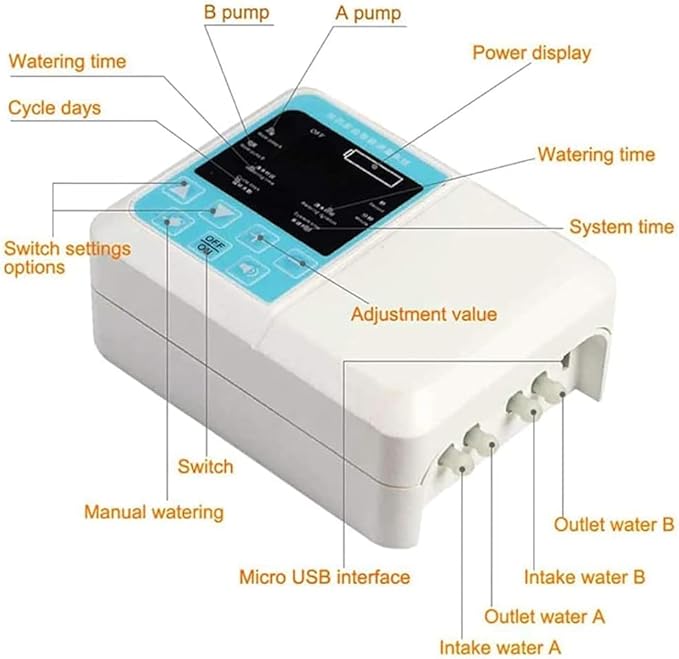 Double Pump Automatic Watering Device Solar Automatic Drip Irrigation Kit with Electronic Water Timer: Self-Watering System for 20 Potted Plants