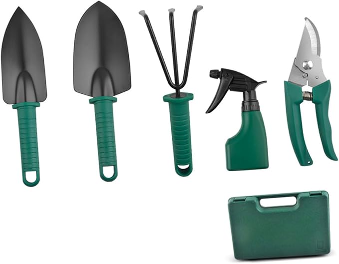 BESPORTBLE Heavy Duty Garden Tool Set 5pcs with Shovel Rake Gardening Scissors Portable Carrying Case for Outdoor Planting and Lawn Care Tasks